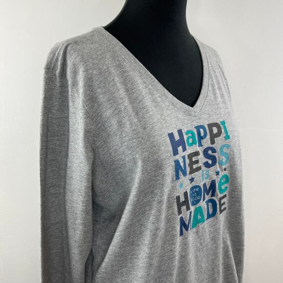 NWT Life is Good Long Sleeve Crusher Tee Happiness is Home V-Neck Gray L NEW - Picture 5 of 12